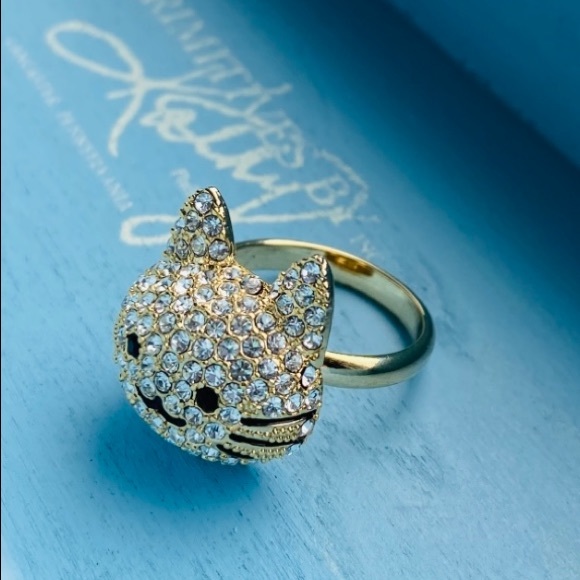 CAT LOVERS 90’s Swarovski Crystals Gold Tone Cat Face Ring Size 6 1/2” - Picture 4 of 5